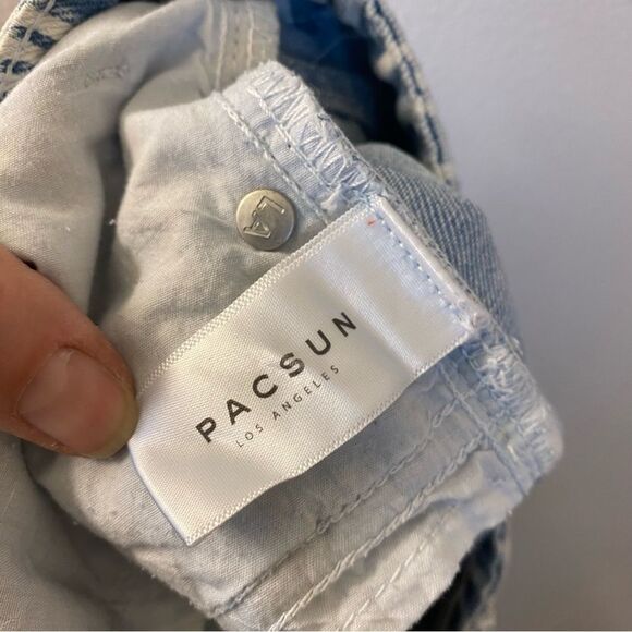 PacSun Denim pin Striped Mom Shorts Pacsun High Rise Cuffed Blue White cotton 29 - Picture 11 of 11